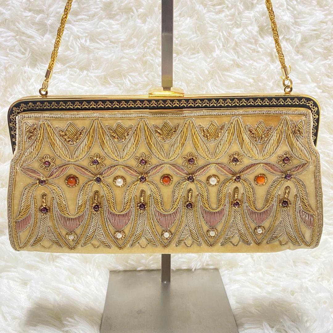 ●良品●　LUMY　ルミーはしもと　皇室御用達　がま口　ビーズ刺繍　ハラコバッグ