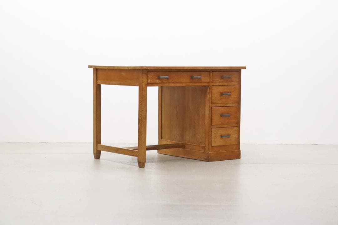 レトロ 無垢材 片袖机 作業台 PC デスク 書斎 展示台 飾り台 ヴィンテージ