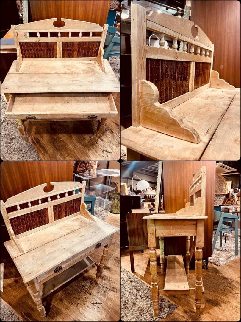 シャビーシック アンティークタイルデザイン デスク コンソールテーブル 飾り棚