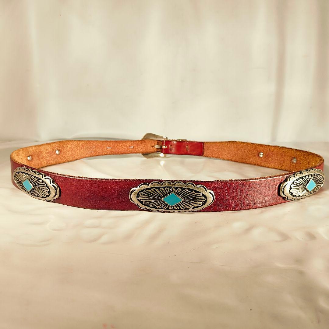 【ヴィンテージ】PUNTO VITA 高級碧ターコイズコンチョベルト　イタリア製