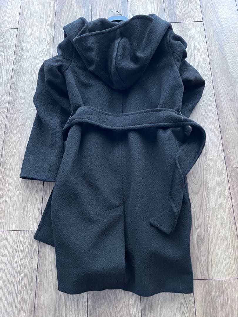 MAX MARAリアルトキャメル 100% フーデット コート - Black