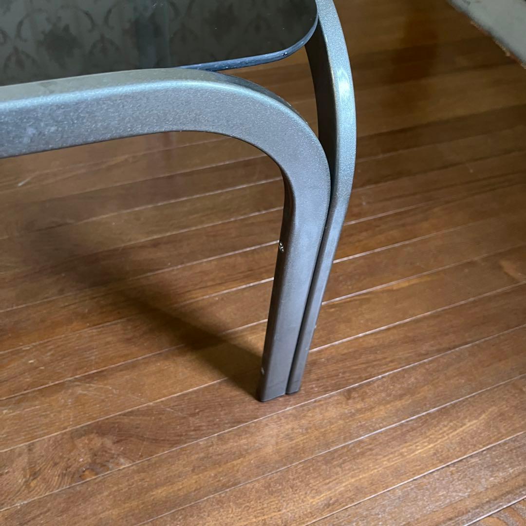 【アンティーク】昭和レトロ アイアンフレーム ガラステーブル 座卓 正方形 男前