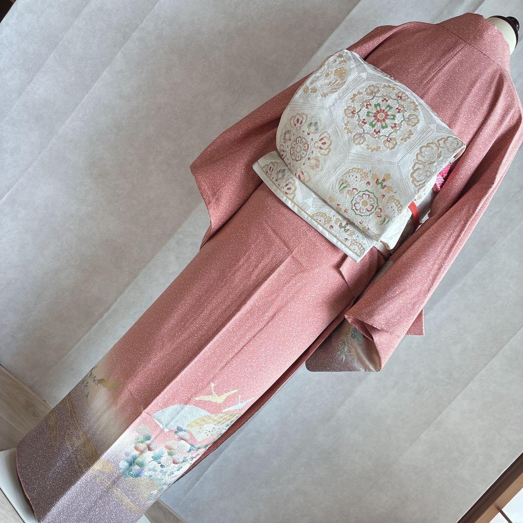 訪問着　フルセット　着物　正絹　トールサイズ　金彩　御所車　古典　G10