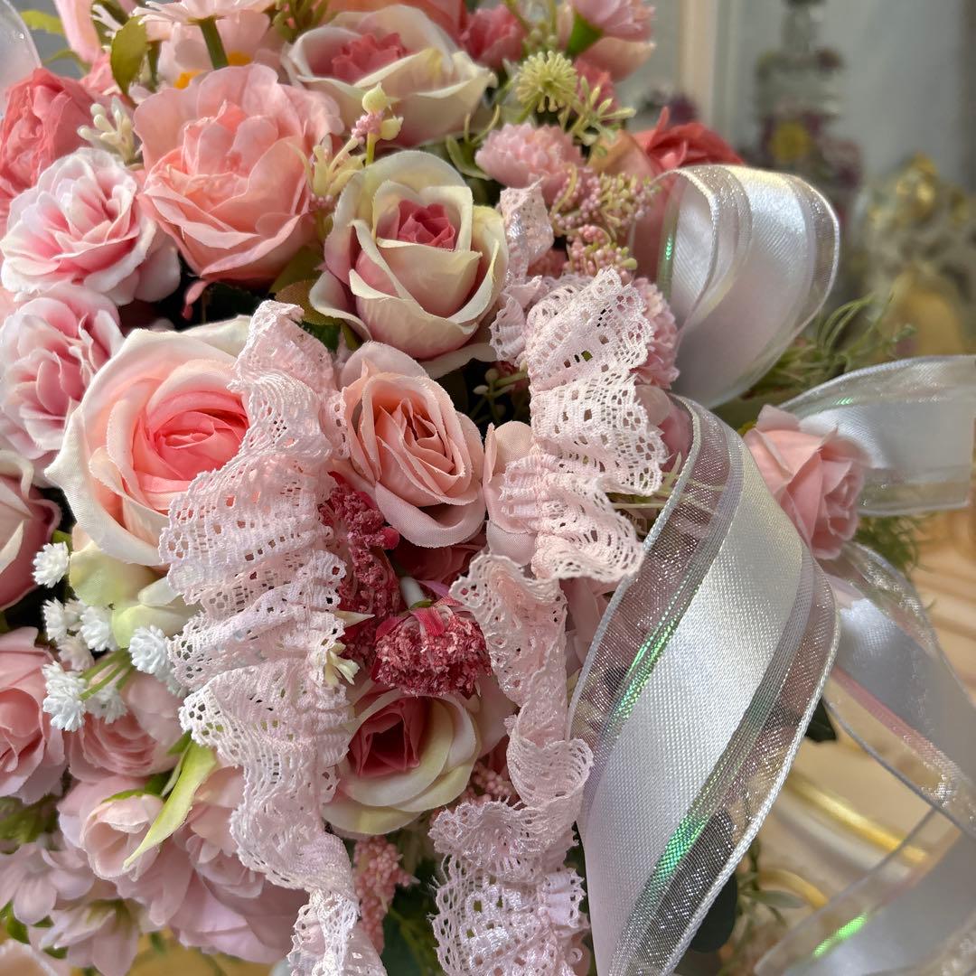 天使・ダブルフェイス・フラワーアレンジメント・レース・リボン