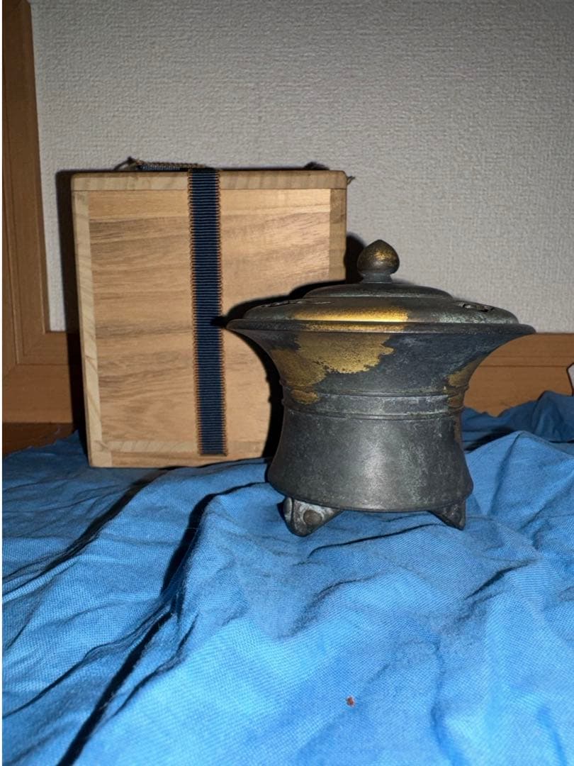 四世 秦 蔵六 造 塗金銅 瑞雲 香炉 共箱 銅製 香道具 茶道具