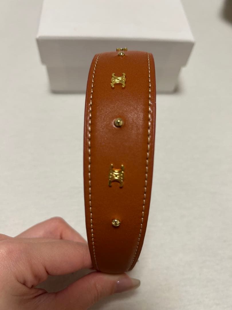 ブラウンレザー ゴールドスタッズ ヘッドバンド