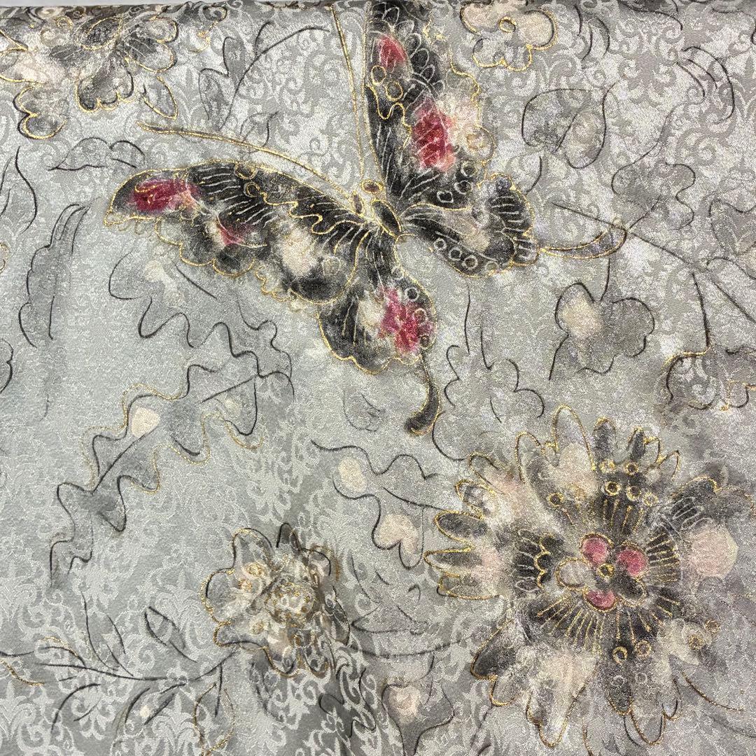 D120 訪問着 孔雀 蝶々 金彩 正絹 着物 袷 しつけ糸付き未使用極美品