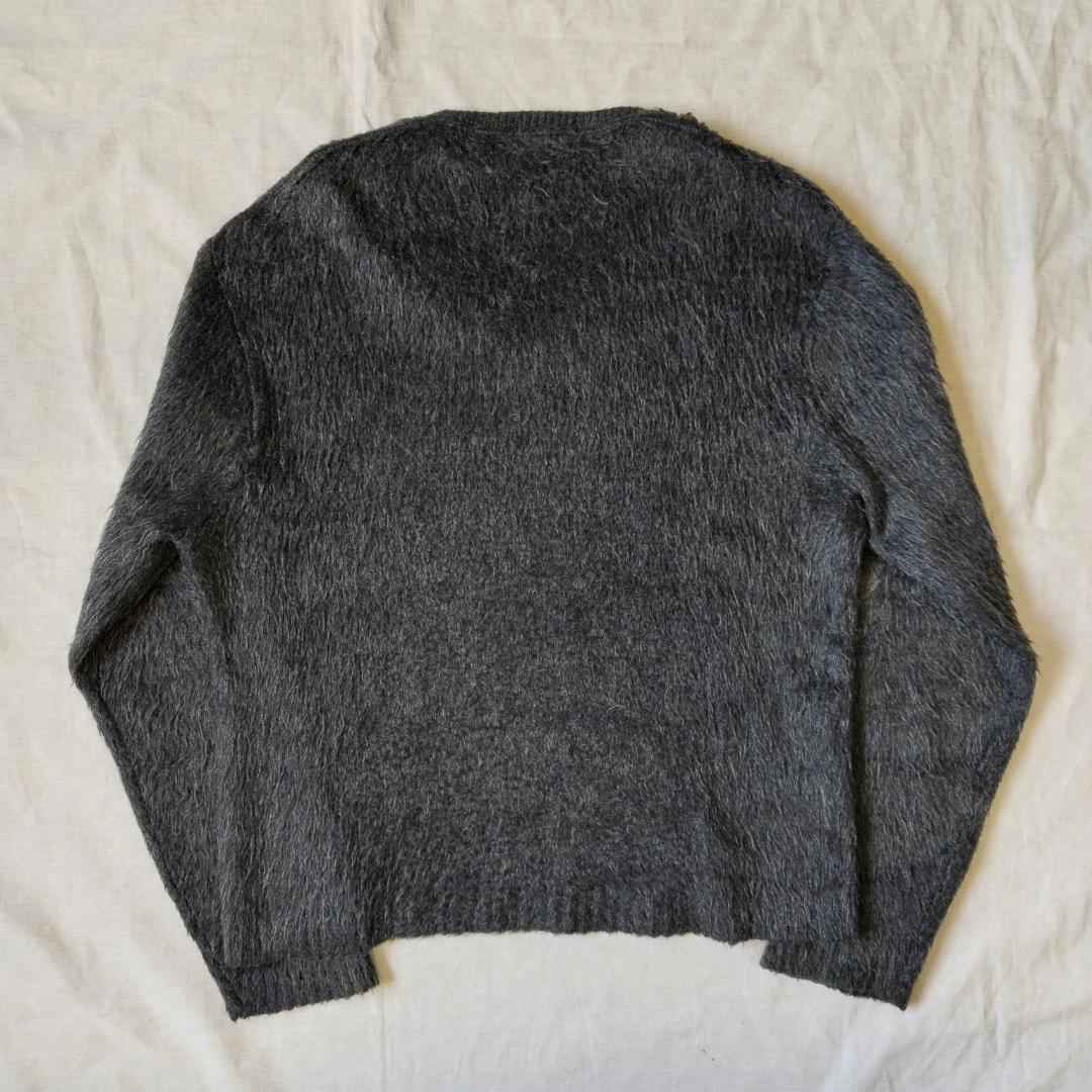 毛足長 60s シャギー モヘアニット Vネック ダークグレー ビッグサイズ L