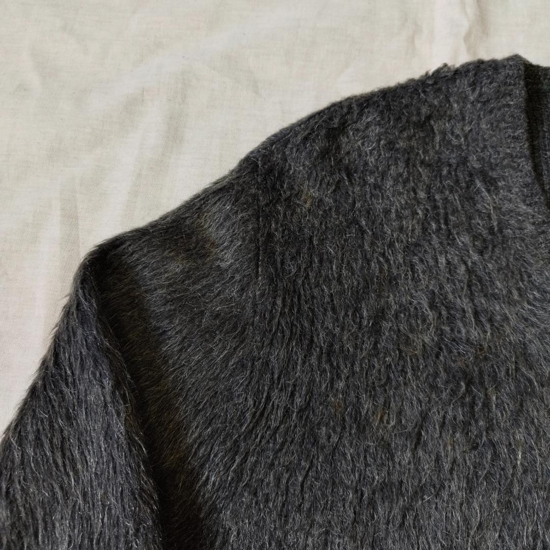 毛足長 60s シャギー モヘアニット Vネック ダークグレー ビッグサイズ L