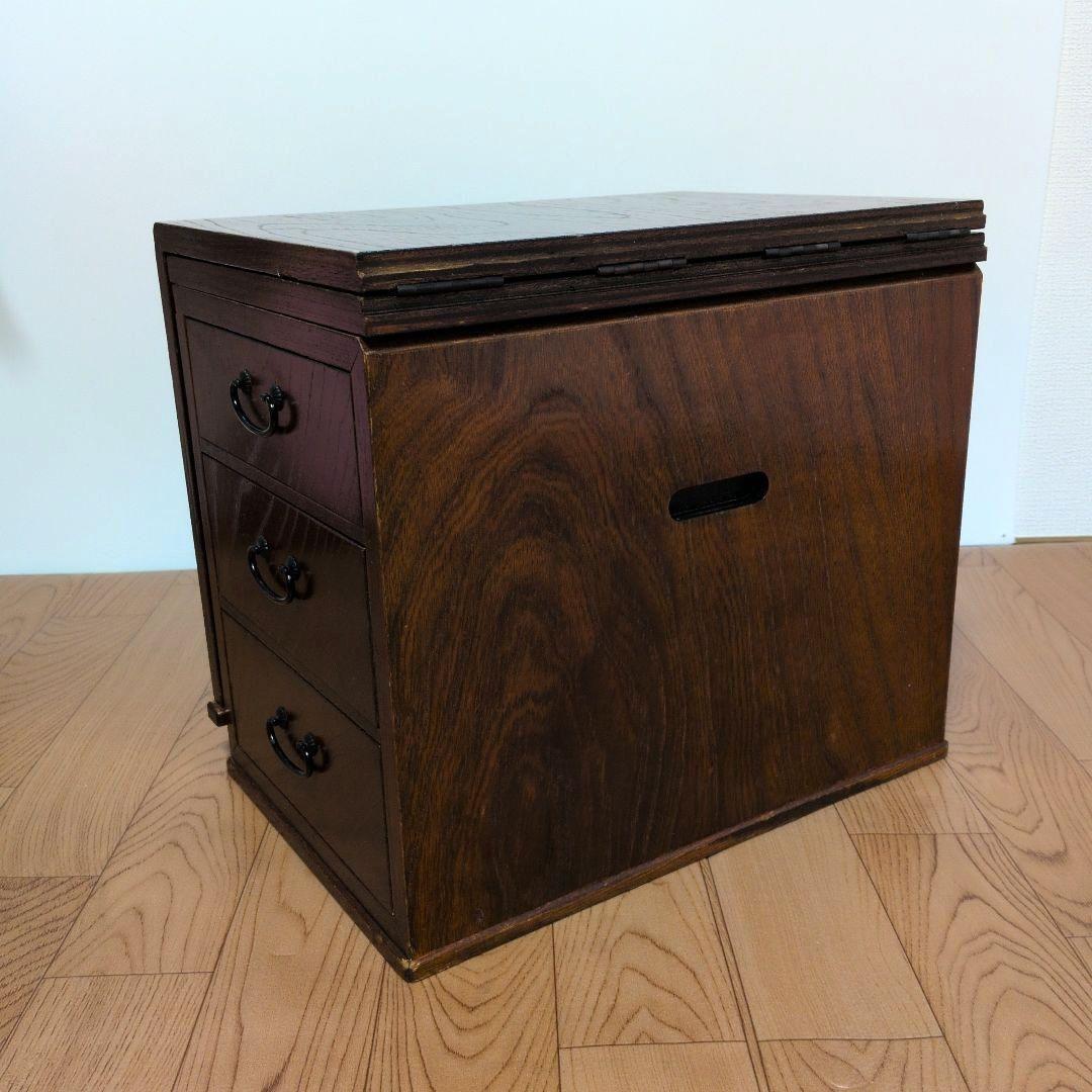 片袖机レトロ木製折りたたみ座机　テーブル 引き出し3つ付き文机