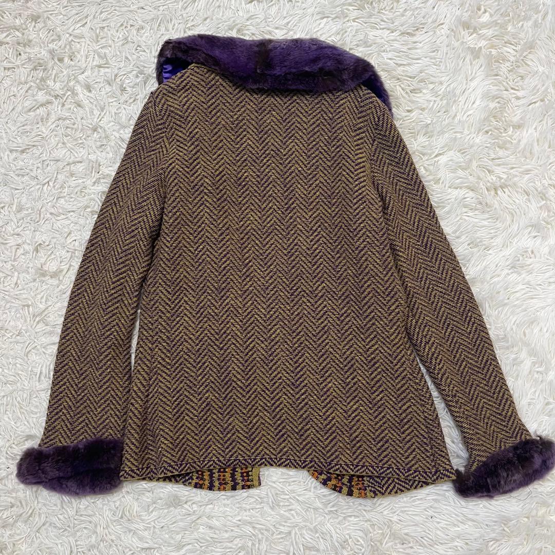 希少 ETRO エトロ ニット カーディガン カシミア混 ファー ビジュー 42