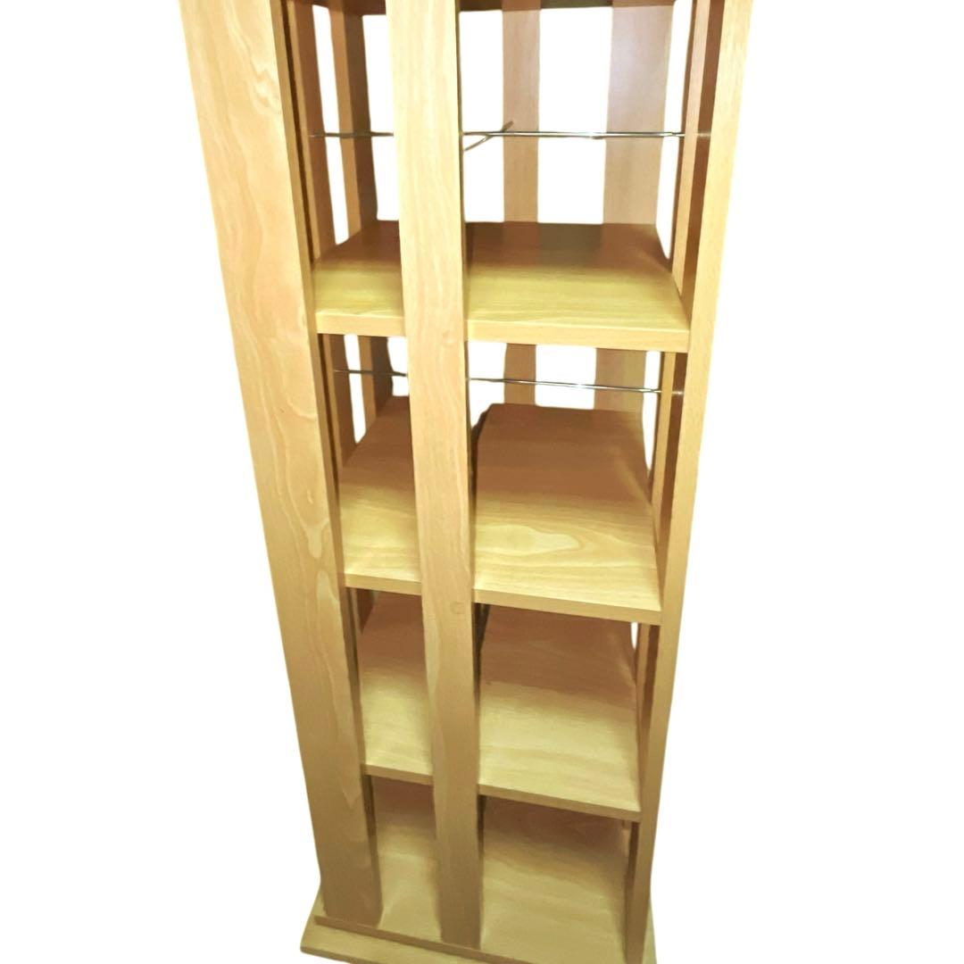ナチュラル木目 回転式CDラック 5段収納タワー　約35×35×120cm