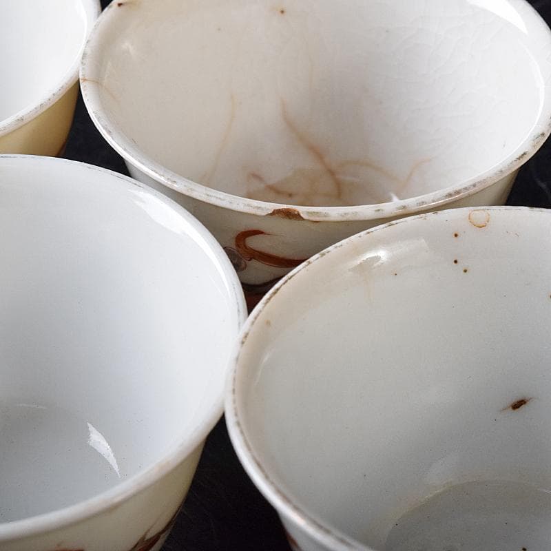 中国　南京赤絵　雲龍文　煎茶碗　五客　時代箱付　D　R8753