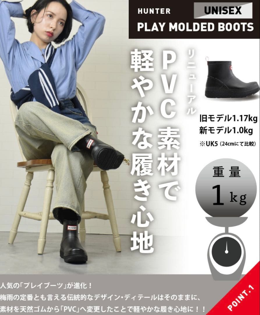 HUNTER ブラック レインブーツ US 7