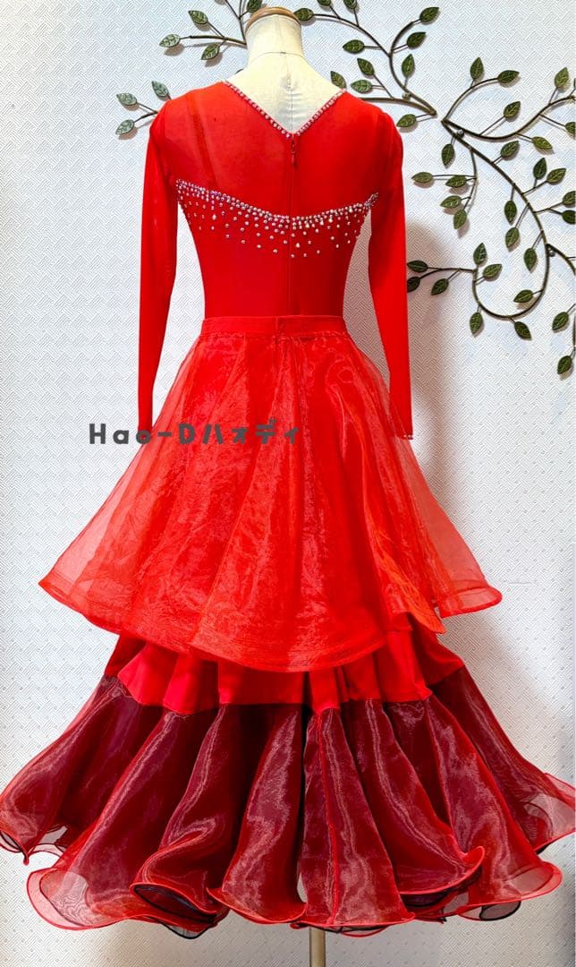 新品★ダンスドレス★スタンダード★社交ダンス★スムース★競技会★パーティー★赤黒