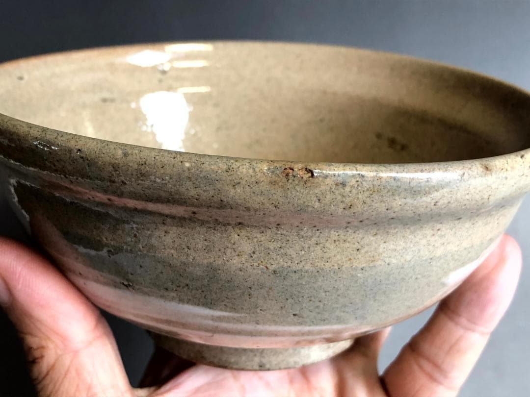 茶碗■刷毛目 平八 自然釉（灰釉系）土の温もりを感じられる古い抹茶碗 時代物■