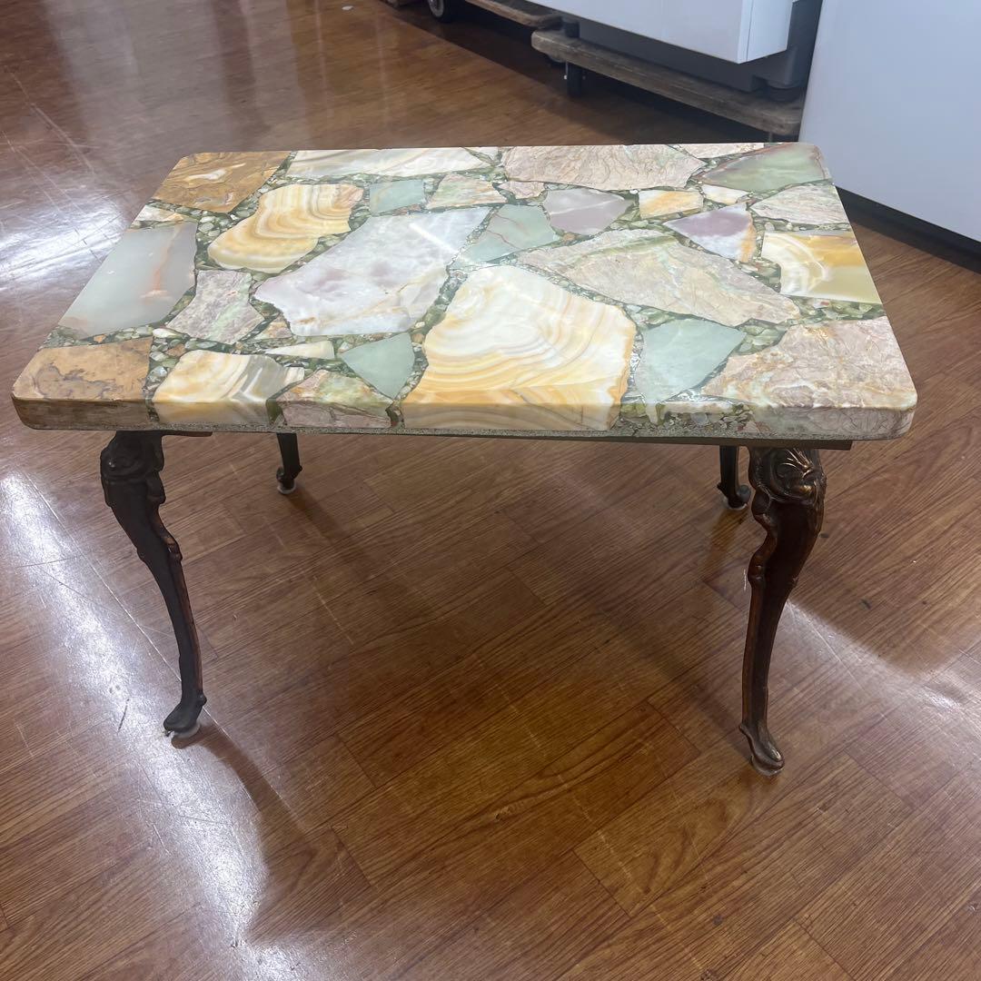 アンティーク イタリア オニキス コーヒーテーブル 大理石 天然石 タイルトップ