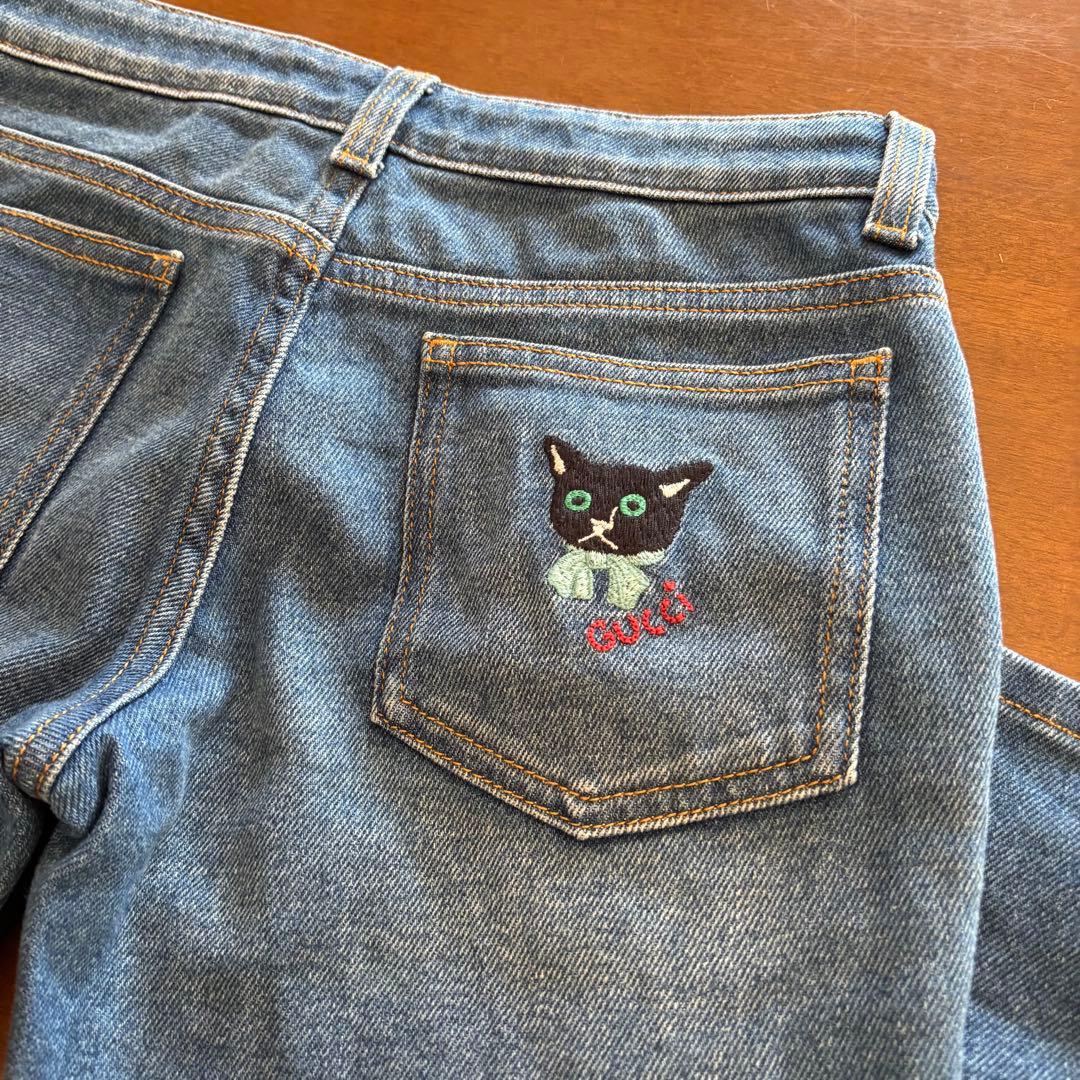 【140】グッチ　猫　デニムパンツ　ジーンズ　スリム