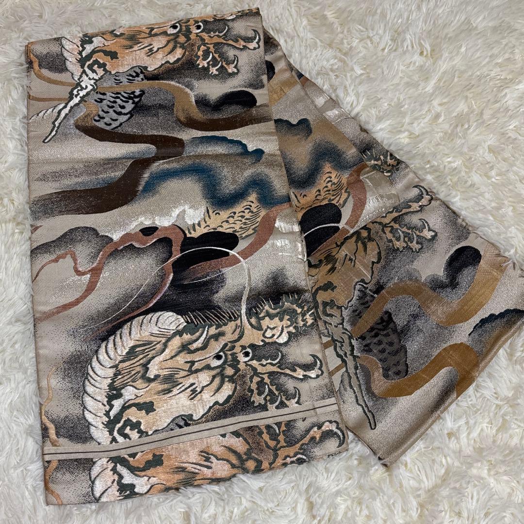 y*y様 名古屋帯？引き抜き結び用？アンティーク　レトロ　迫力ある龍柄　竜柄いか