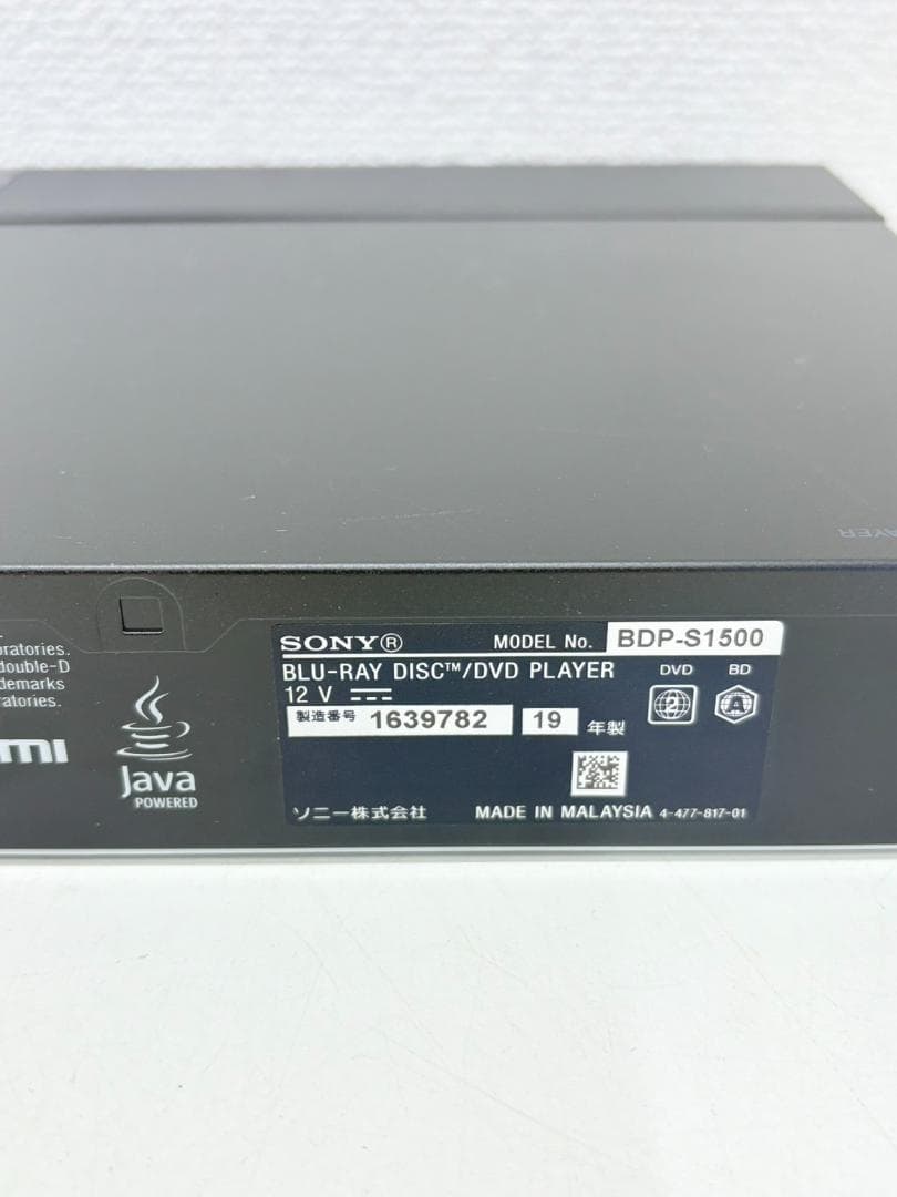 SONY2019年製ブルーレイディスク/DVDプレーヤー（BDP-S1500）