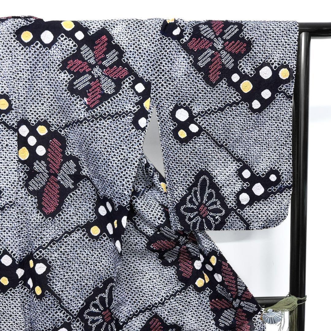 浴衣　有松鳴海絞り　ドット　花菱　着物　055w p