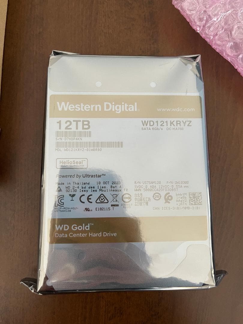 外付けハードディスク・ドライブ Western Digital HDD 12TB Gold WD121KRYZ