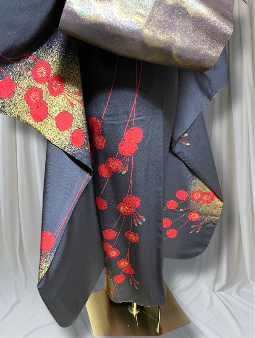 チャコールグレー 梅 ファーショール付き 振袖 フルセット 成人式