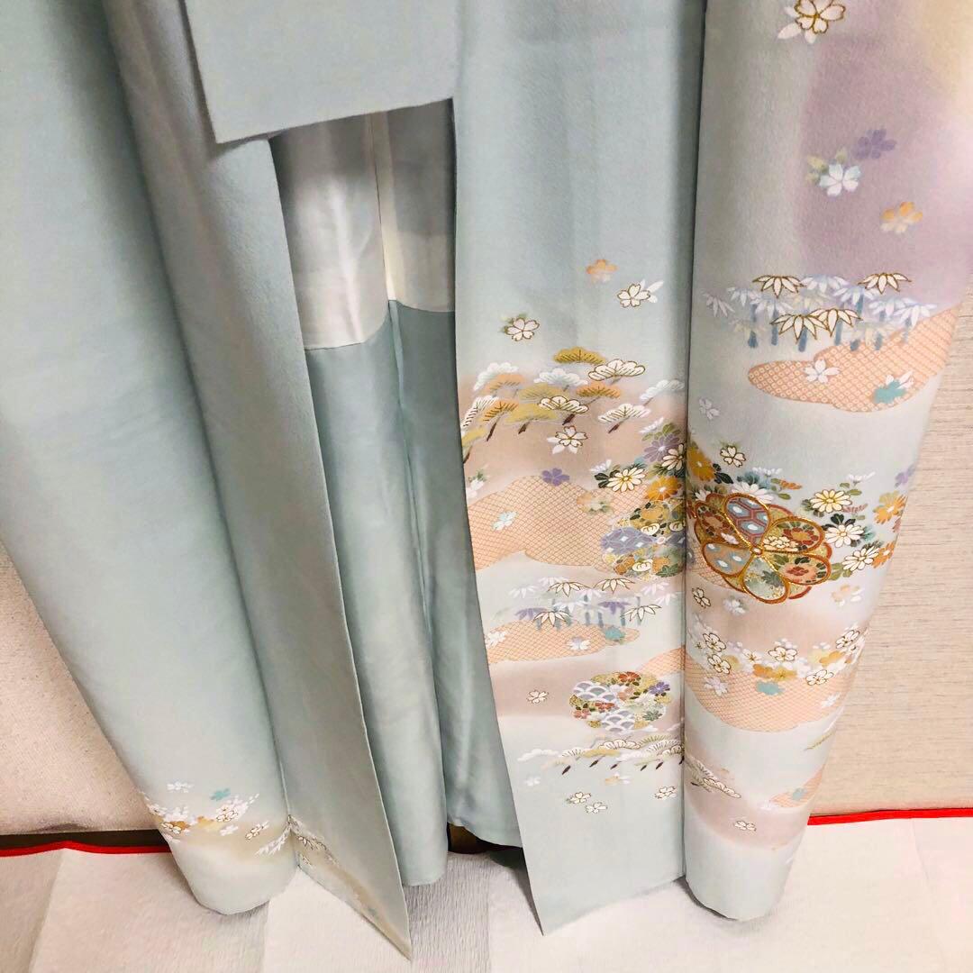 【美品　トールサイズ】京友禅　訪問着　水色　裄丈72.5 身丈173