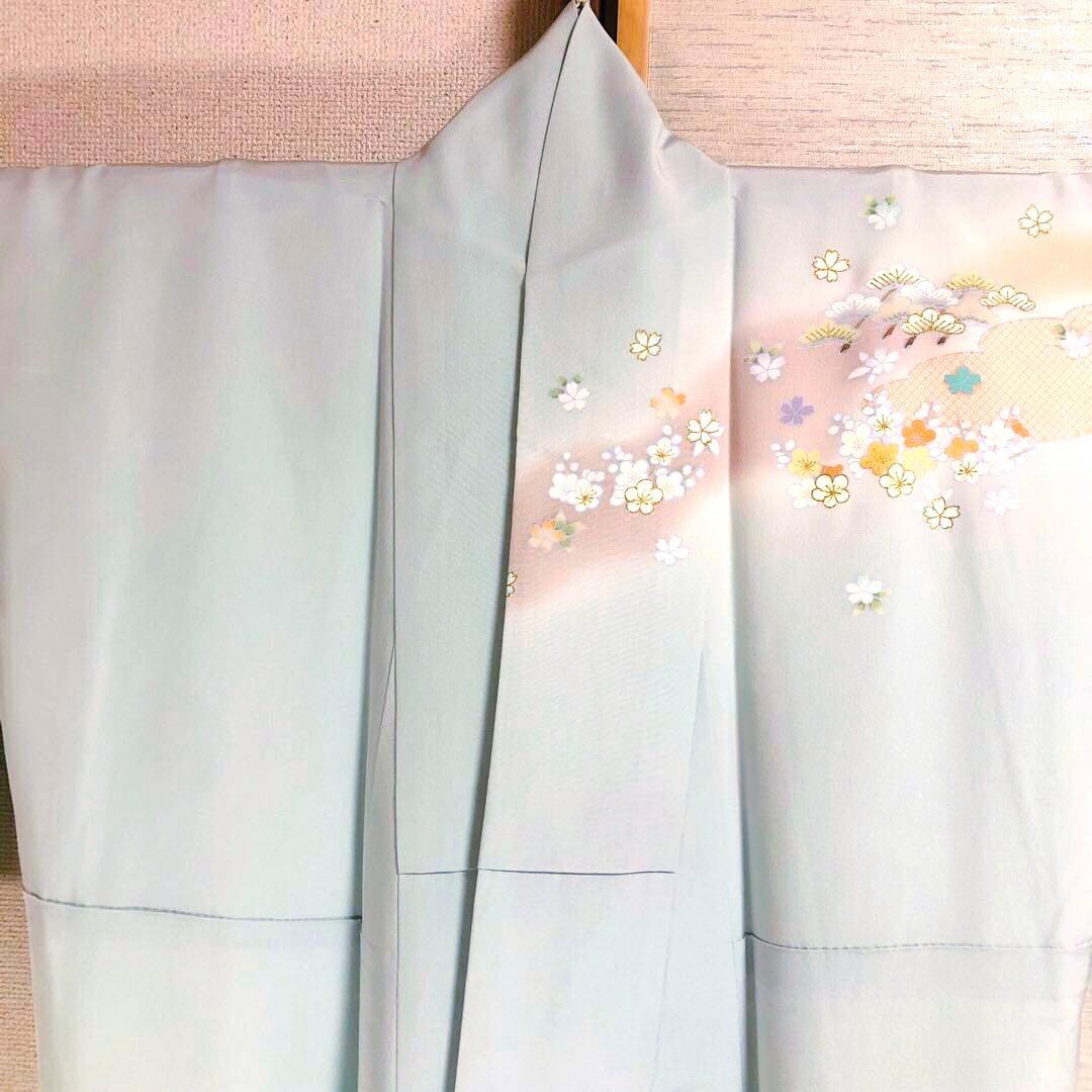 【美品　トールサイズ】京友禅　訪問着　水色　裄丈72.5 身丈173