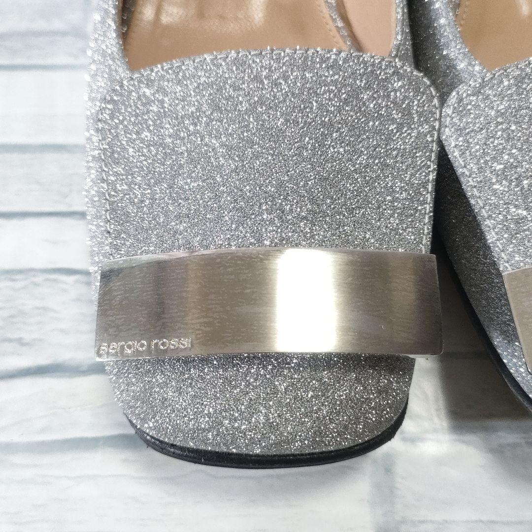 箱保存袋付き美品✨セルジオロッシ　グリッターフラットパンプス　シルバー　36.5