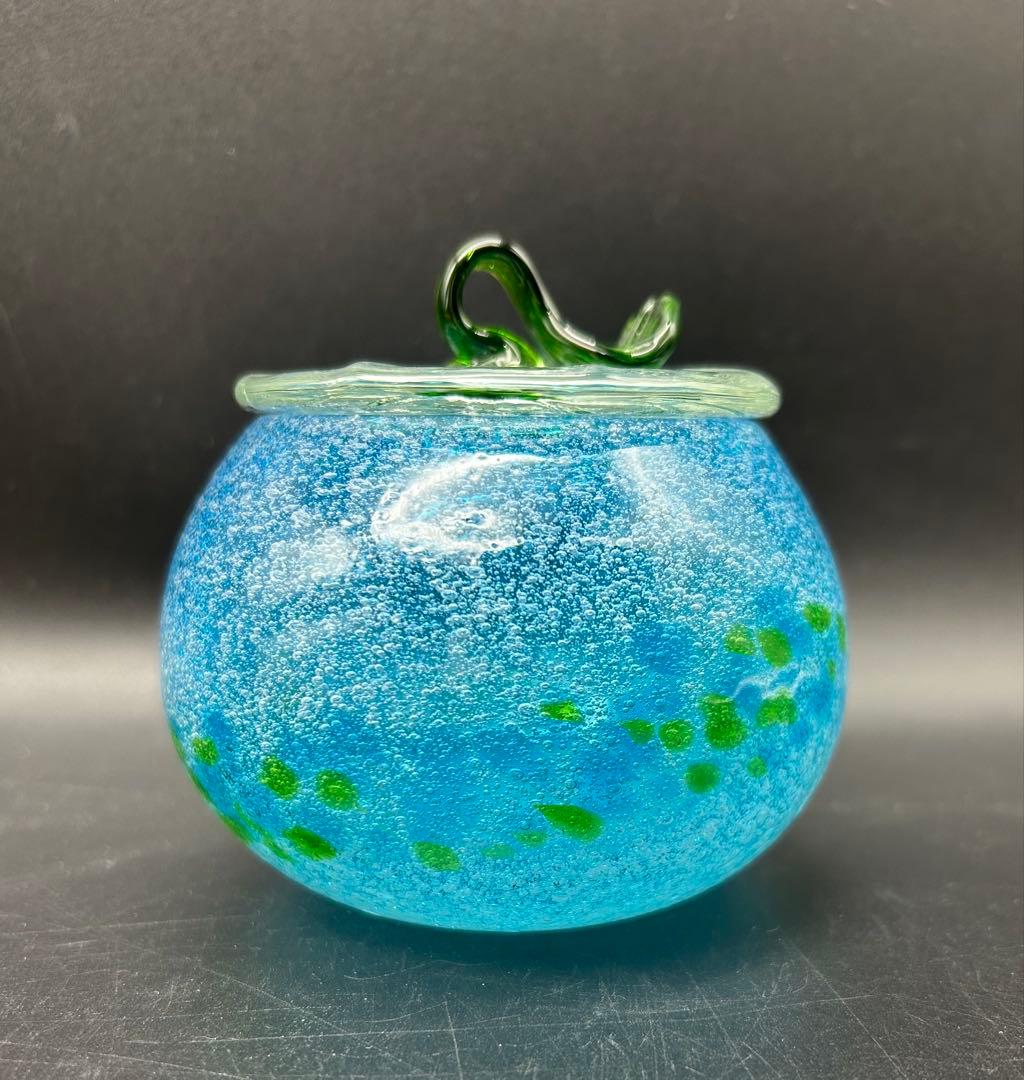 琉球ガラス　泡カレット　菓子入れ　キャニスター　レッド　イエロー　ブルー　未使用