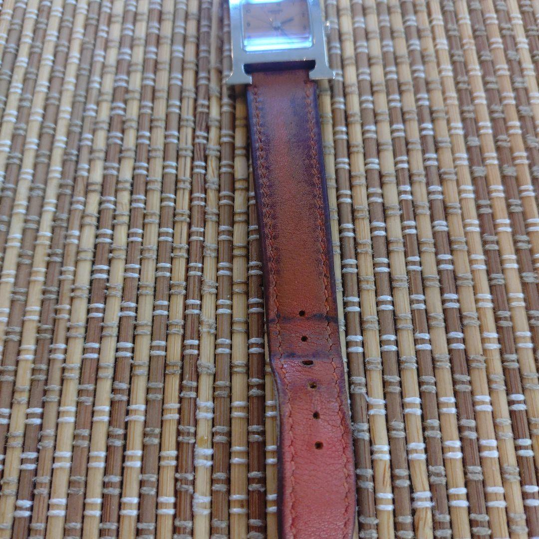【HERMES】Hウォッチオレンジレザー スクエア時計