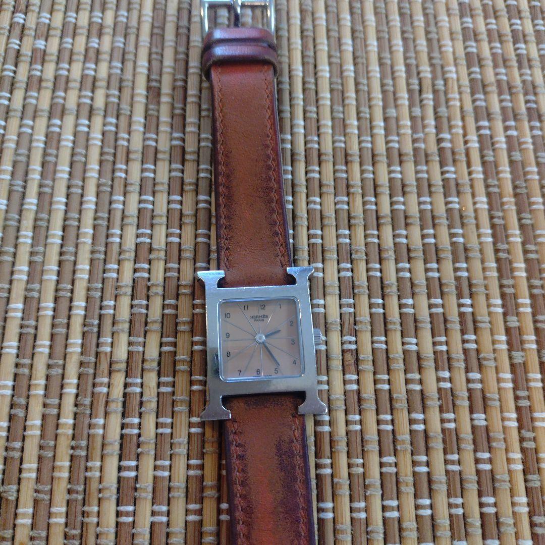 【HERMES】Hウォッチオレンジレザー スクエア時計