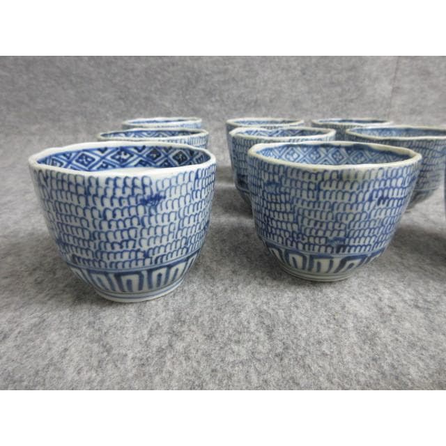 伊万里焼染付みじんこ手蕎麦猪口9個 [B28147]