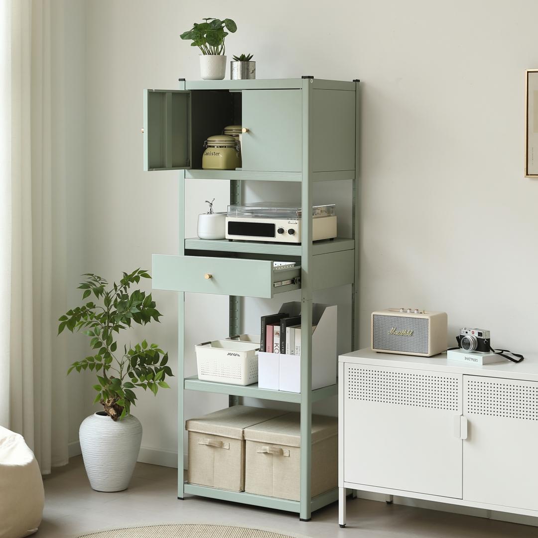 タイムセール！スチール製収納ラック【タイプC】　可動棚　大容量　GREEN