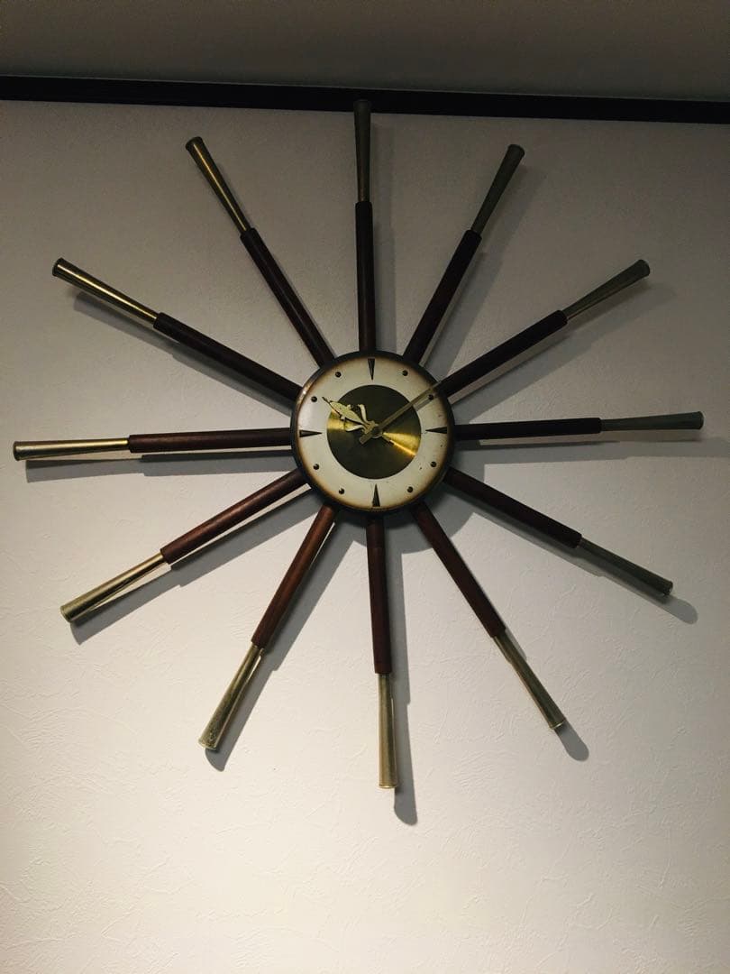 60s ミッドセンチュリー　壁掛け時計　サンバーストクロック　オリジナル