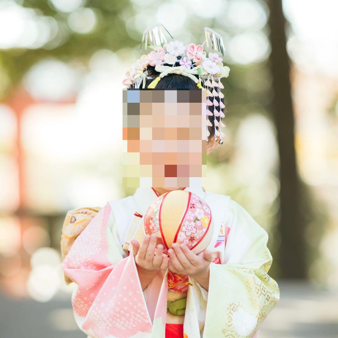 七五三 髪飾り 勝山かんざし 桜色 緑 7歳 つまみ細工