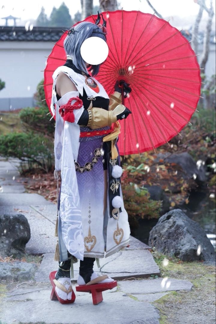 ナ*要様 九条裟羅　コスプレ衣装+ウィッグ×2+羽扇子+一本下駄+鴉天狗の翼　フ