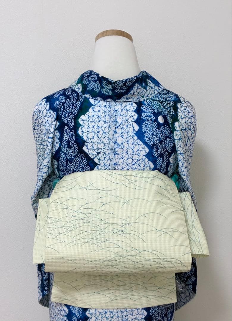 浴衣　有松鳴海絞り　立涌に花　裄67cm