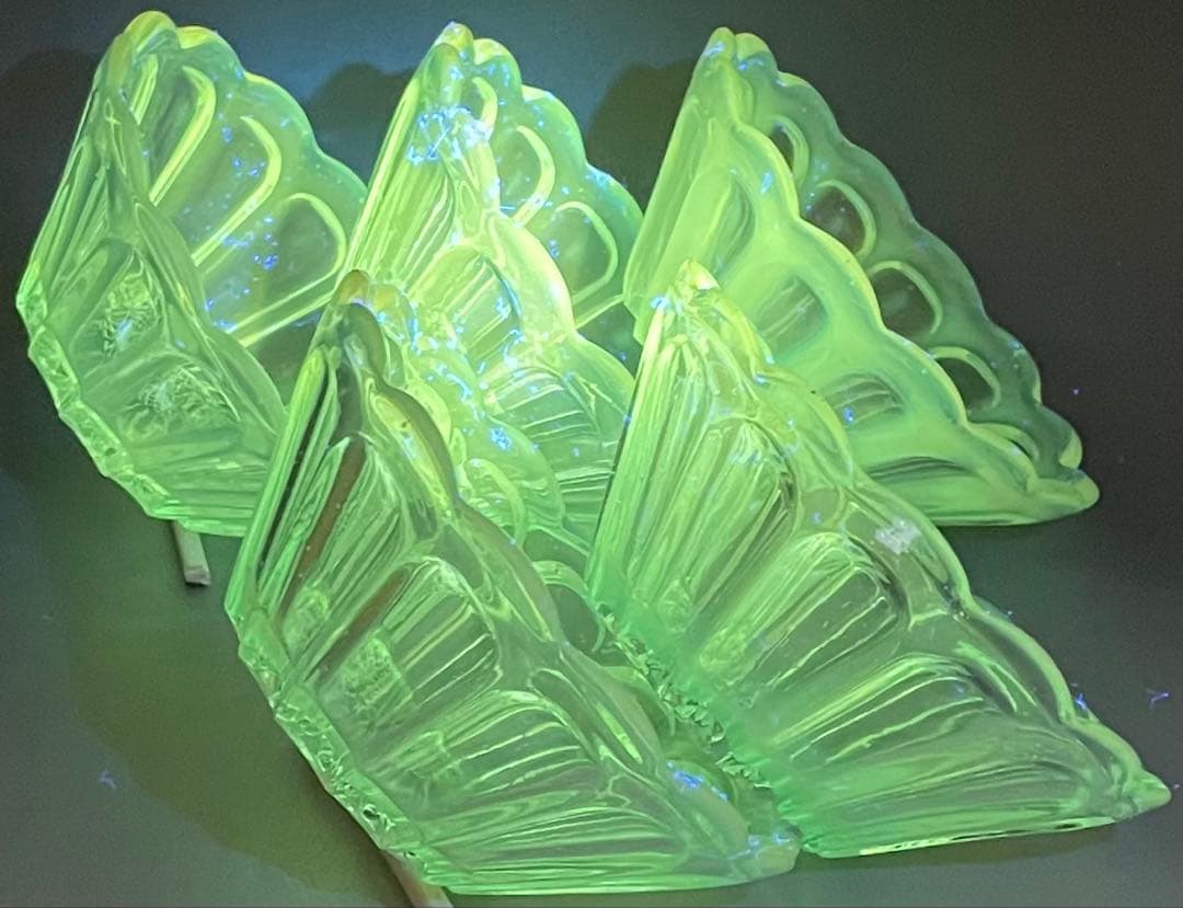 ウランガラス　氷コップ　アイス皿　かき氷　5客　　　　　v429