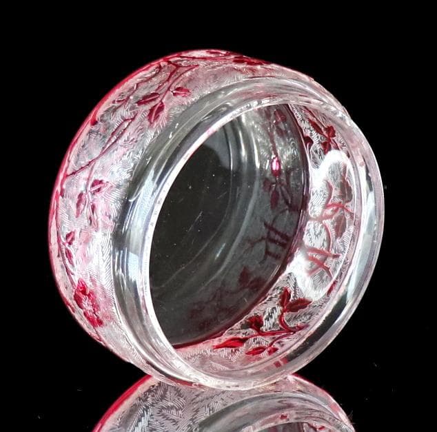 オールド・バカラ 1900年頃 アシッドエッチング 野薔薇 被せガラス 小物入れ