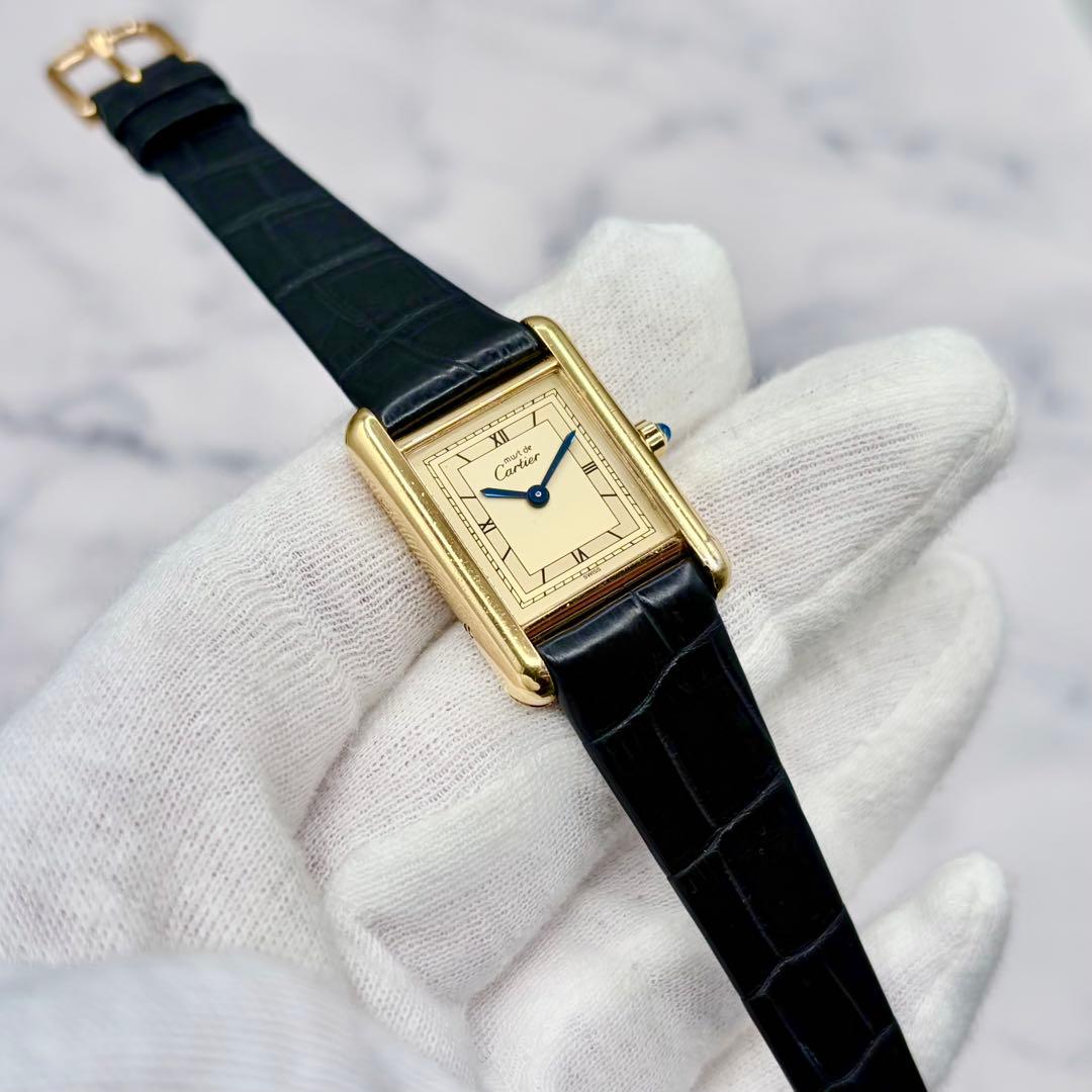 【OH済／極美】カルティエ マストタンク SM ヴェルメイユ 最高級クロコダイル