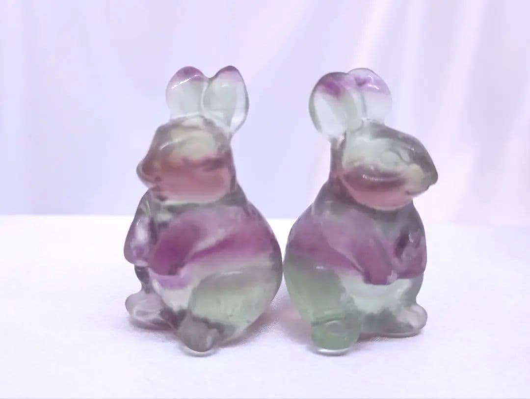 キャンディー フローライト うさぎ　セット　カービング　彫り物　双子　ペア　蛍石
