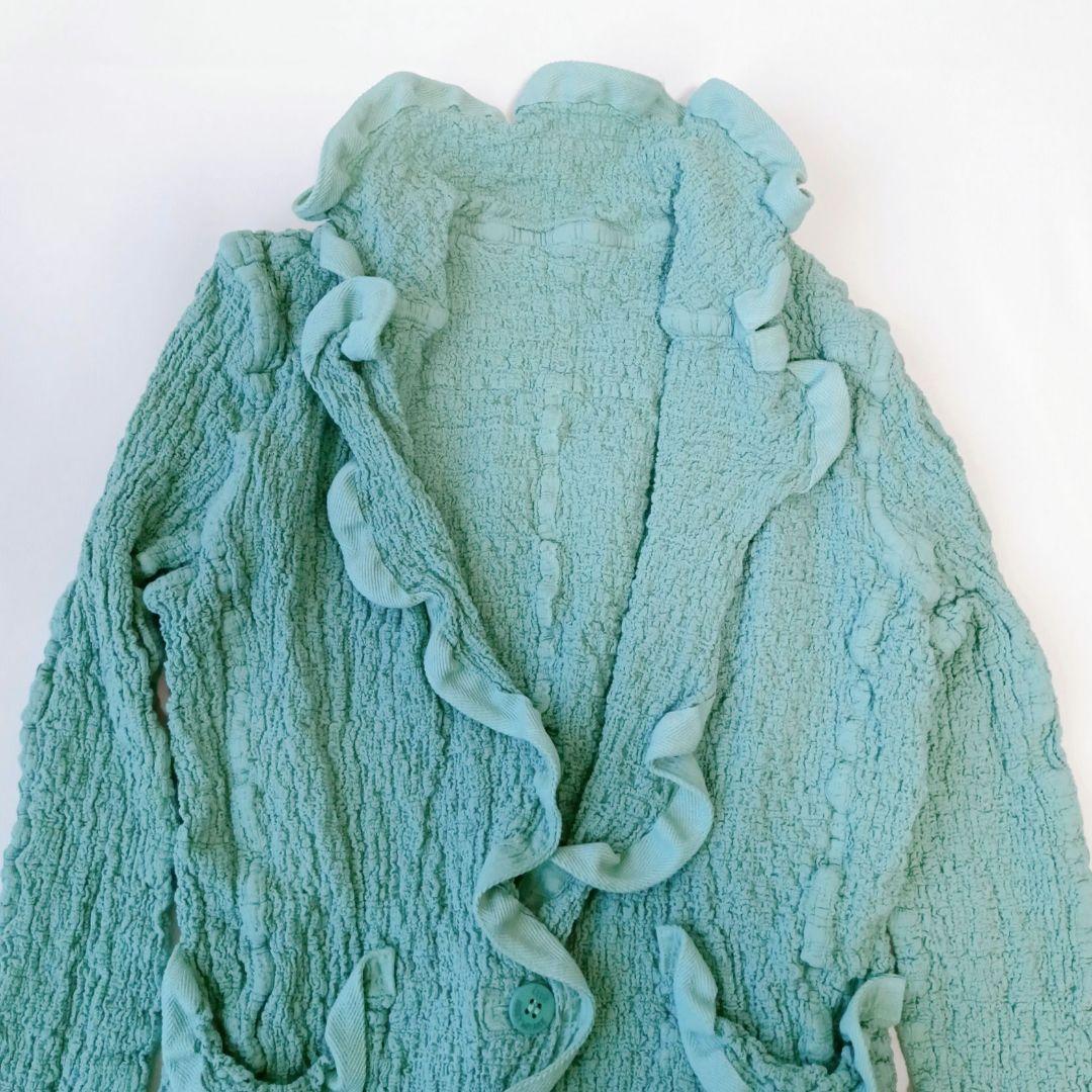 【ミー　イッセイミヤケ】プリーツ　カーディガン　フリル　シワ加工　ロゴ　羽織り