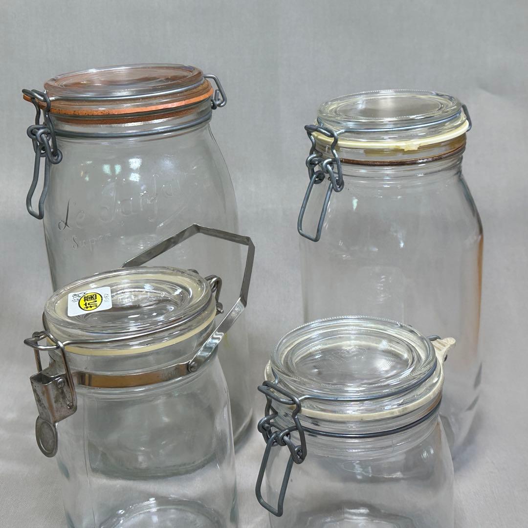ガラスキャニスター　ガラス製菓子瓶 5点セット◇菓子瓶　レトロ　当時物　古道具