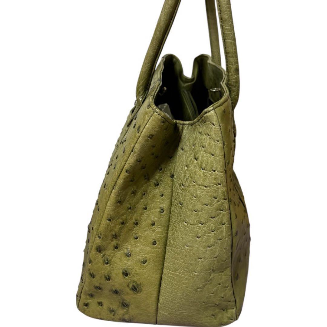 【希少カラー】JRA認定 オーストリッチ ハンドバッグ 本革 グリーン 正規品