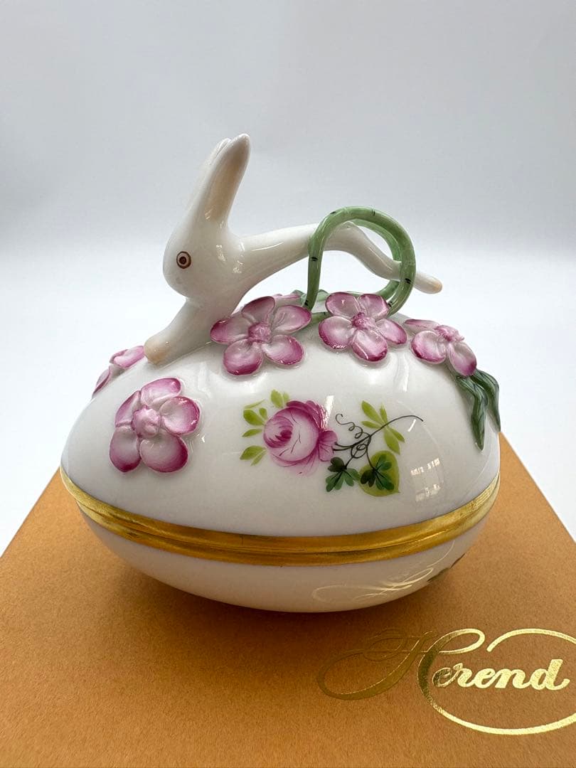 Herend ヘレンド ウィーンの薔薇　シンプルボンボン入れ　卵形　小物入れ箱付