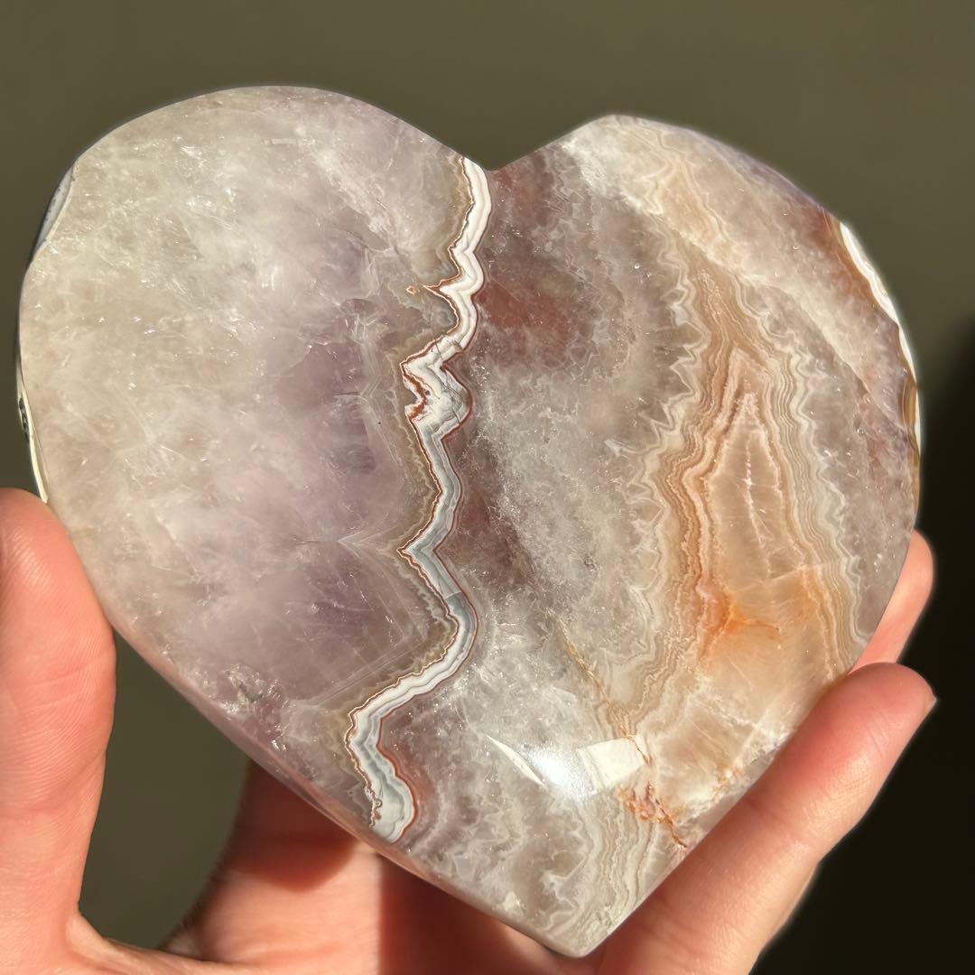 お洒落　アメジスト　アゲート　共生　ハート　台座付き