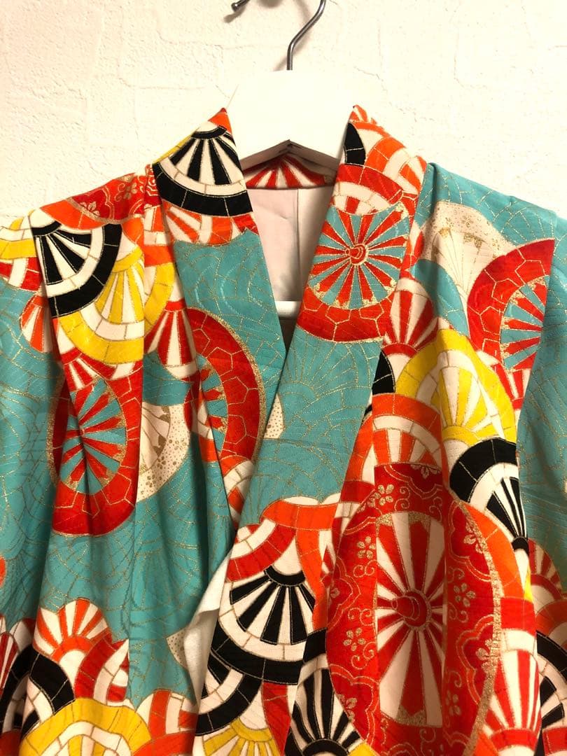 着物　七五三　レトロ　水色　女の子　アンティーク　7歳　5歳