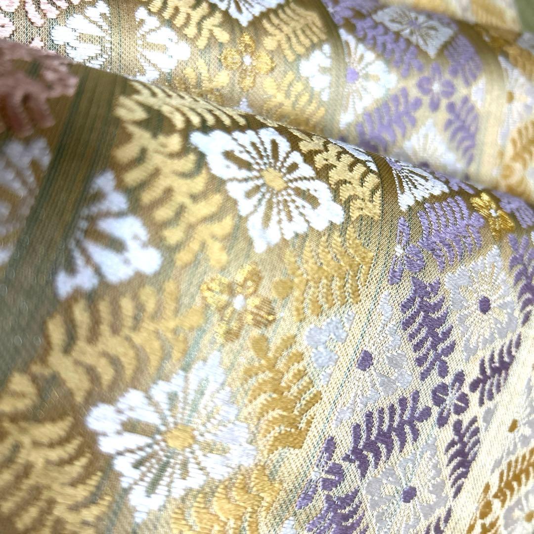 正絹　袋帯《刺繍　花亀甲　ライン》